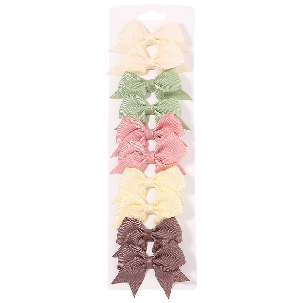 10Pcs/set Soft Cotton Bow Hairpin Girl Sweet Plaid Design Hairclip Solid Color Lovely Hairgripe Barrettes Kids Hair Accessories