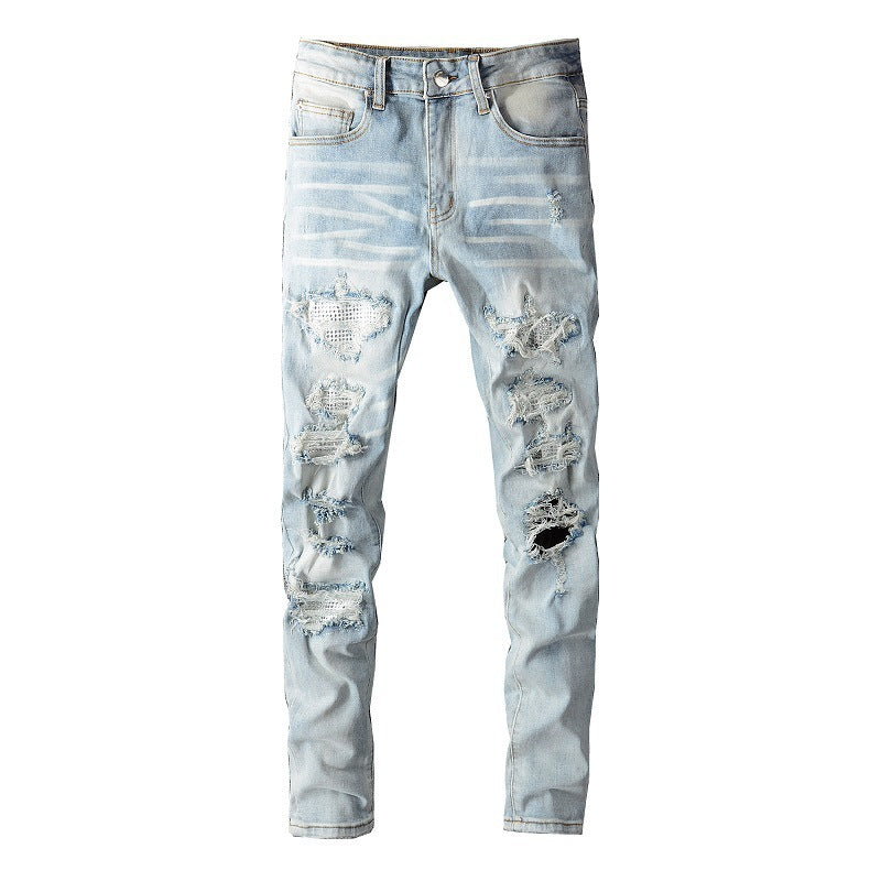 Men's Ripped Denim Casual Trousers Slightly Elastic