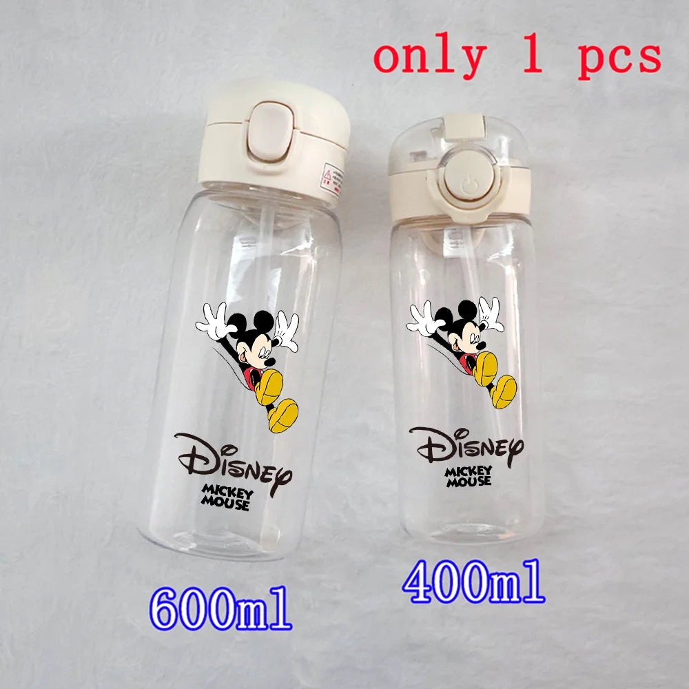 400-600ML Disney Mickey Mouse Straw Plastic Water Bottle Large Capacity Portable Transparent Kids Drinking Water Cup Donald Duck