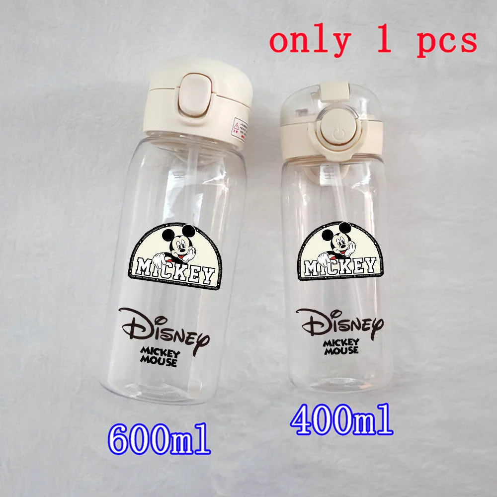 400-600ML Disney Mickey Mouse Straw Plastic Water Bottle Large Capacity Portable Transparent Kids Drinking Water Cup Donald Duck