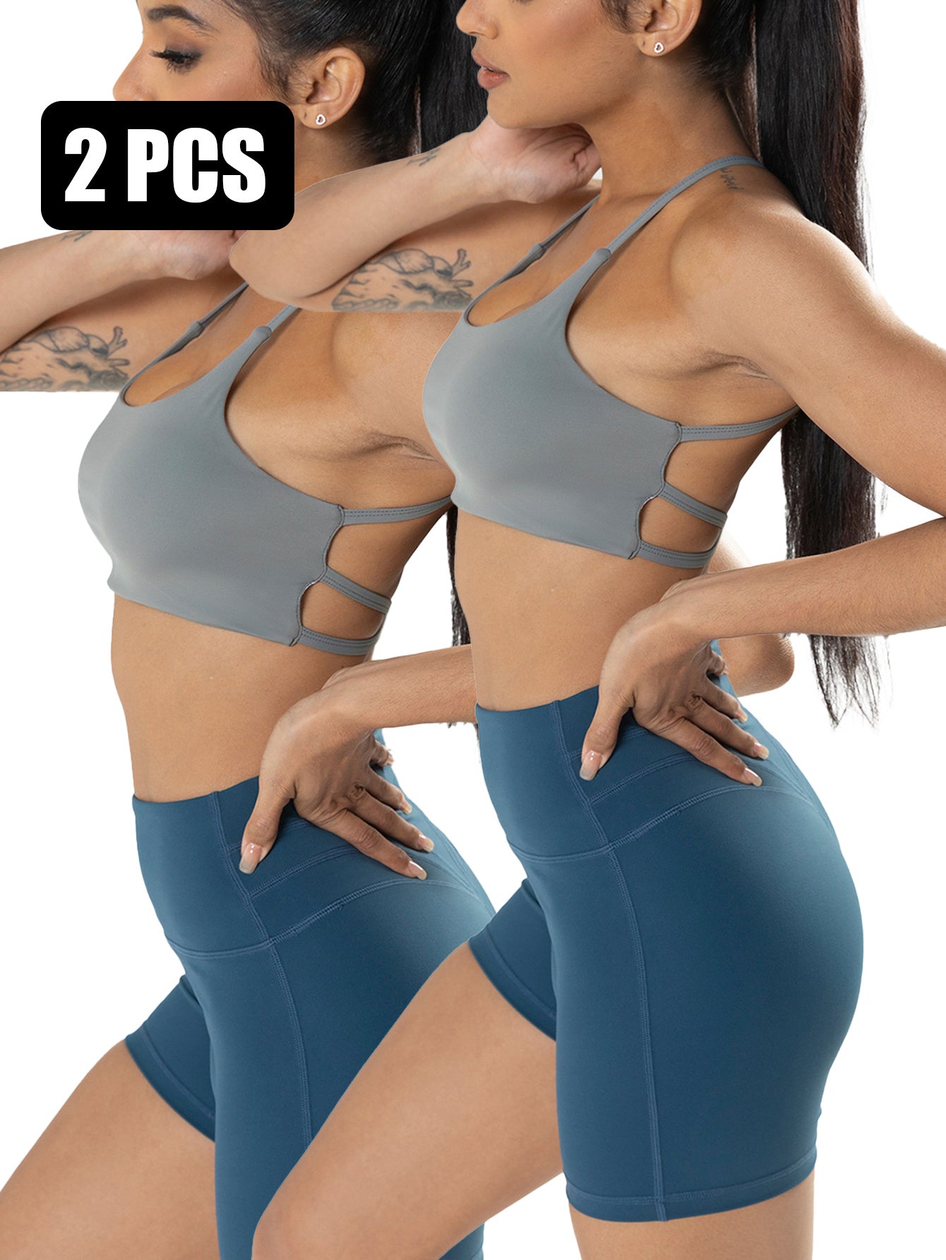 2 Pack Strappy Sports Bras For Women - Criss Cross Back Sexy Wireless Padded Yoga Bra Cute Workout