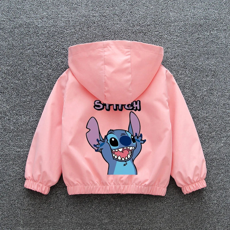 Lilo and Stitch Children Girls Hooded Jacket Coat 2024 Autumn Baby Boy Cartoon Zipper Long Sleeve Casual Clothing Kids Outerwear