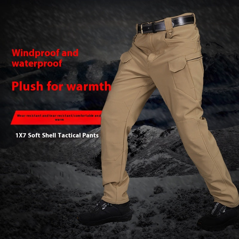 Winter Tactical Pants Men's Fleece-lined Waterproof Shark Skin Soft Shell Tactical Pants