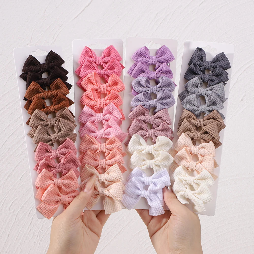 10Pcs/set Soft Cotton Bow Hairpin Girl Sweet Plaid Design Hairclip Solid Color Lovely Hairgripe Barrettes Kids Hair Accessories