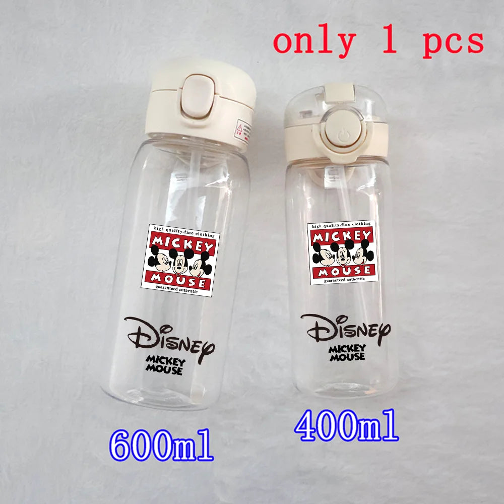 400-600ML Disney Mickey Mouse Straw Plastic Water Bottle Large Capacity Portable Transparent Kids Drinking Water Cup Donald Duck