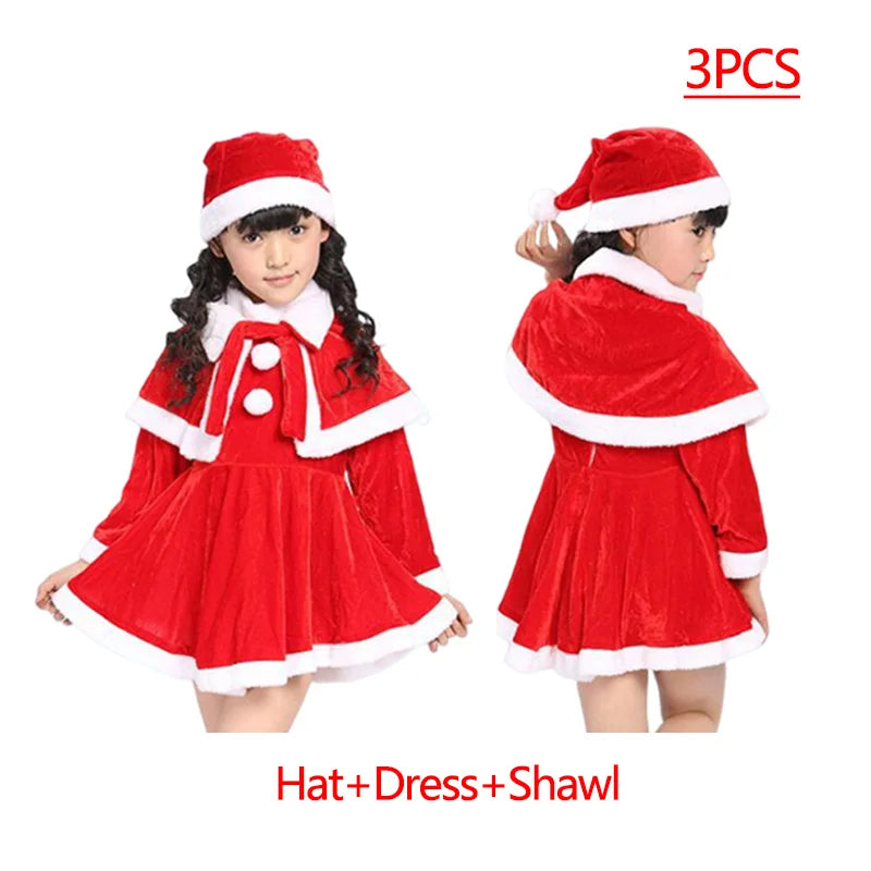 New Year Kids Santa Claus Costume Green Elf Cosplay Christmas Carnival Party Fancy Dress for Girls Boys Red Xmas Clothes Set