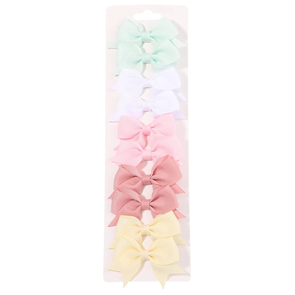 10Pcs/set Soft Cotton Bow Hairpin Girl Sweet Plaid Design Hairclip Solid Color Lovely Hairgripe Barrettes Kids Hair Accessories