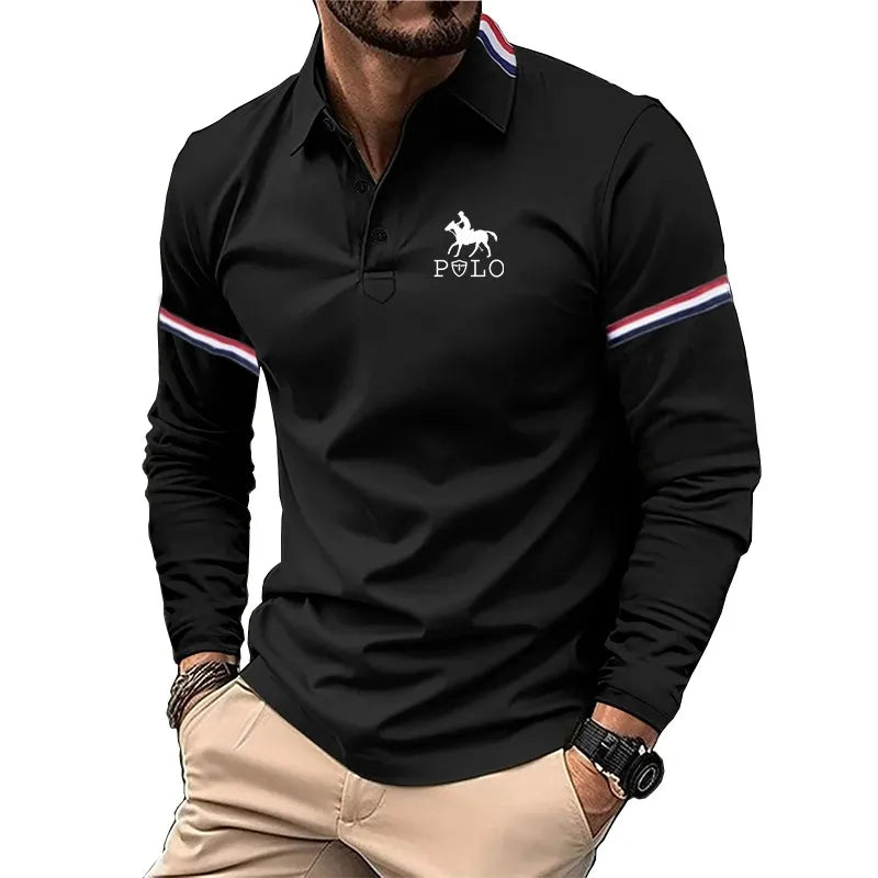 Autumn men's long sleeved shirt with fashionable printed long sleeved polo shirt