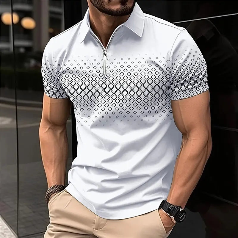 Summer T Shirts for Men 2024 Short Sleeve Men's Clothing Collar 3D Printing Plain Shirt Striped Polo Tees Fashion Pullover Tops