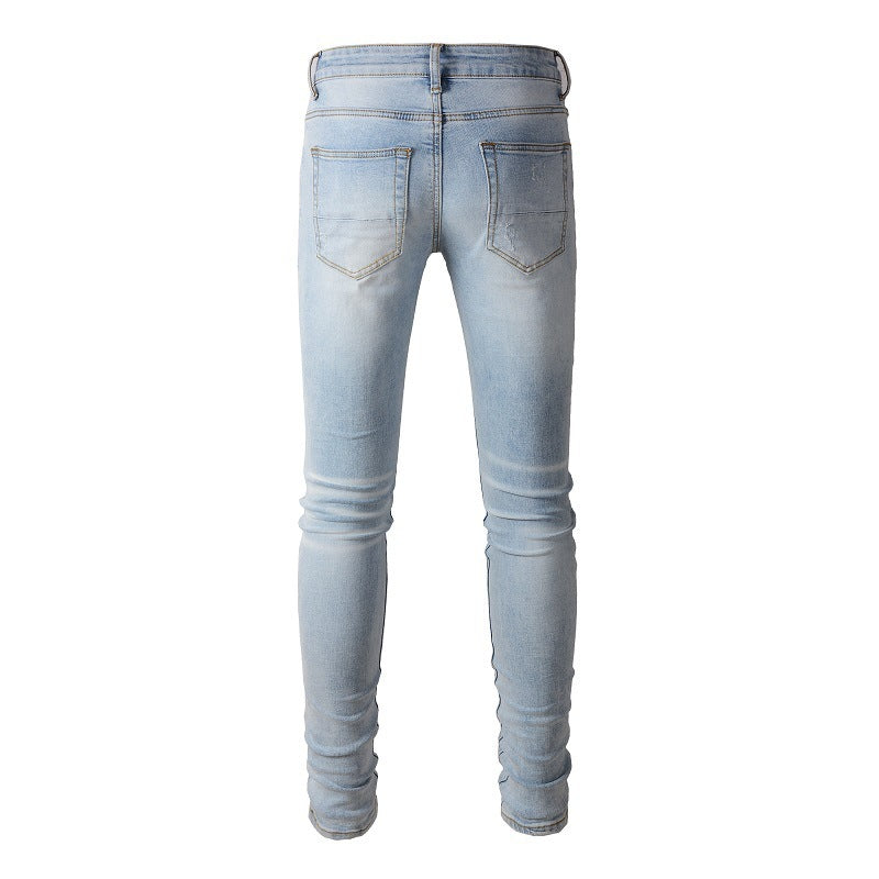 Men's Ripped Denim Casual Trousers Slightly Elastic