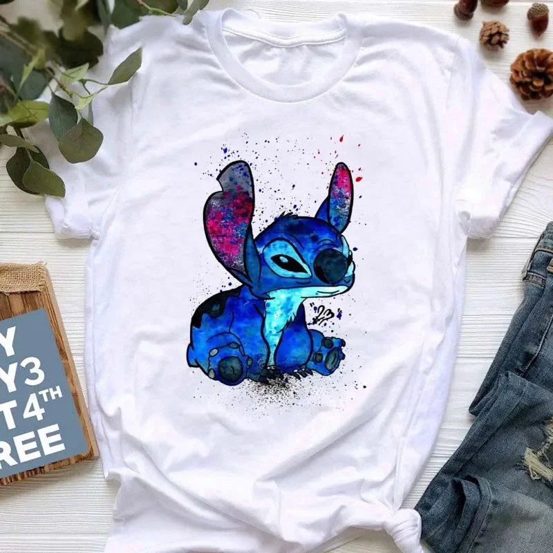 Kawaii stitch T Shirt Women Summer Tops Cartoon Heart Graphic Tees Cute Anime T-shirt Female Tshirt  Clothes