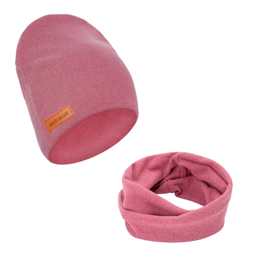 2Pcs/Lot Faux Cashmere Baby Turban Hats Scarf Set Newborn Kids Leather Stick Winter Double Layers Caps Bonnets Fashion Headwraps