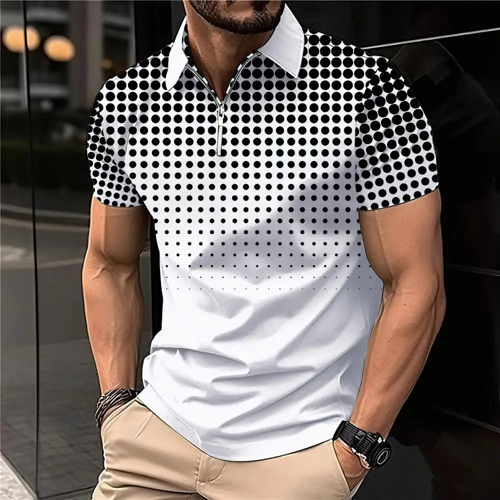 Summer T Shirts for Men 2024 Short Sleeve Men's Clothing Collar 3D Printing Plain Shirt Striped Polo Tees Fashion Pullover Tops