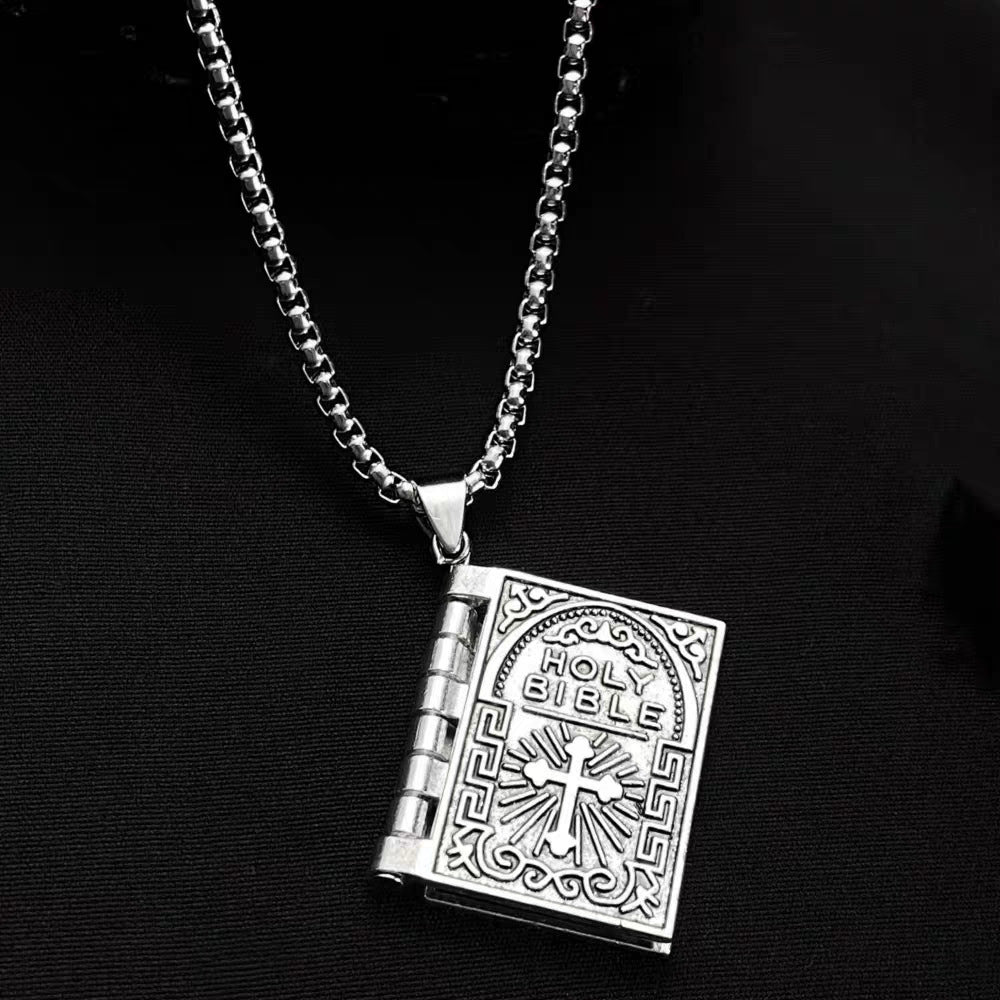 Stylish Pendant Flip-page Book Cross Necklace Fashion Jewelry