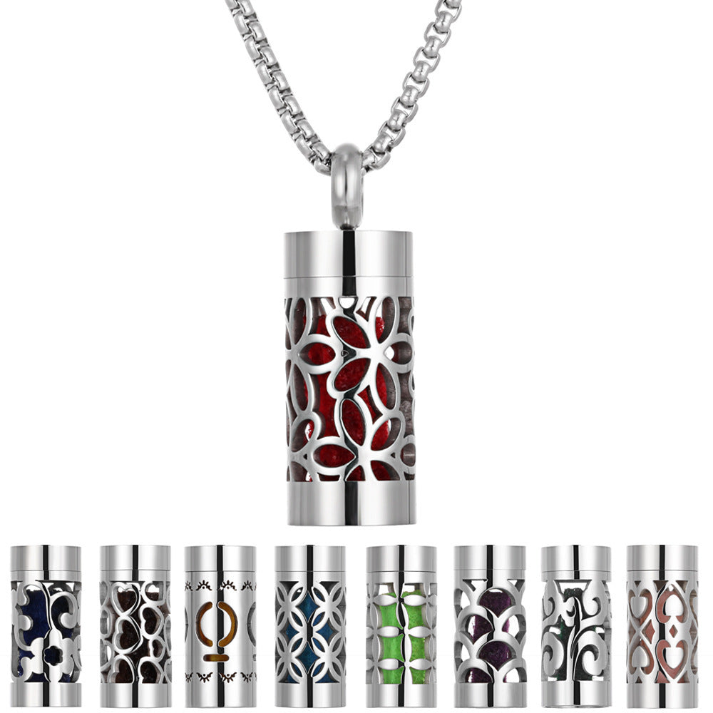 Aromatherapy Stainless Steel Pendant Cylindrical Corrugated Pendant Perfume Diffuser Hollow Perfume Necklace