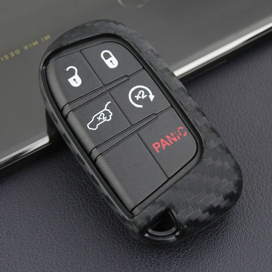 For Key Case Cover Dodge Chrysler Fiat Carbon Fiber Silicone Case Remote Key Protection Case