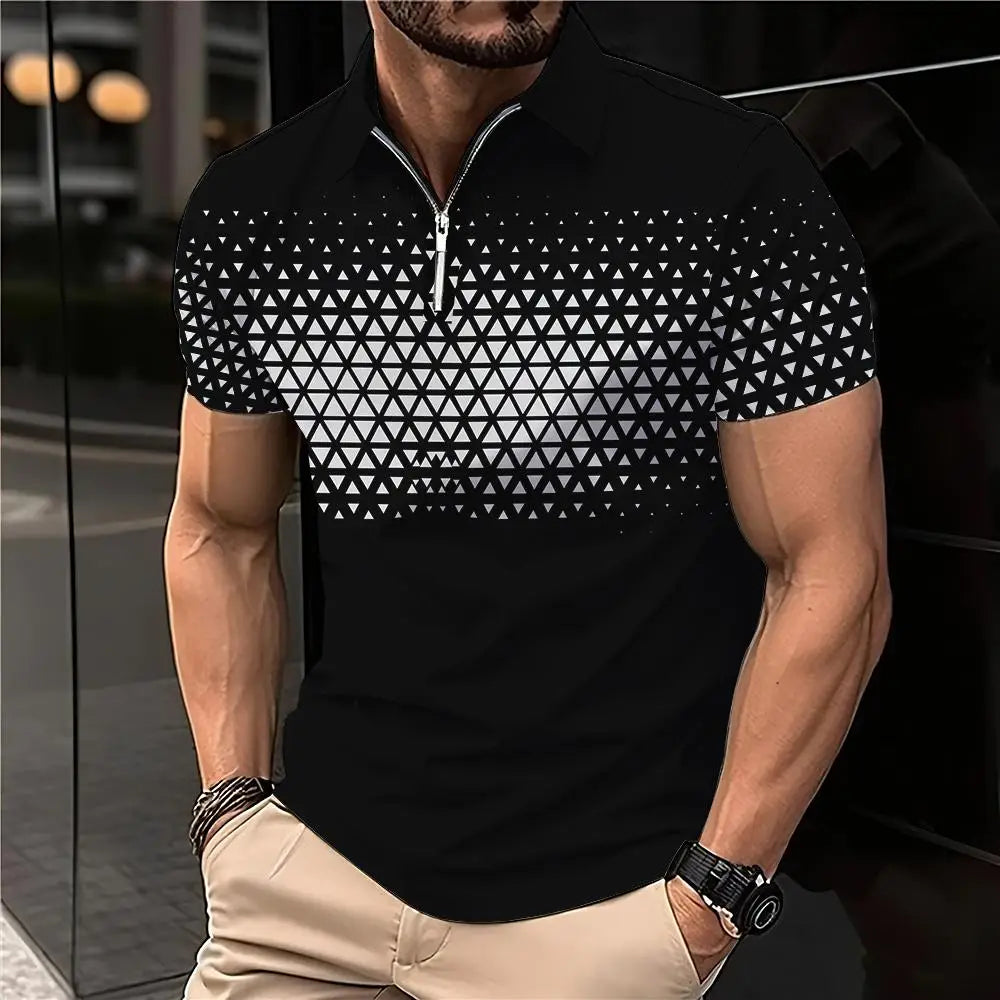 Summer T Shirts for Men 2024 Short Sleeve Men's Clothing Collar 3D Printing Plain Shirt Striped Polo Tees Fashion Pullover Tops