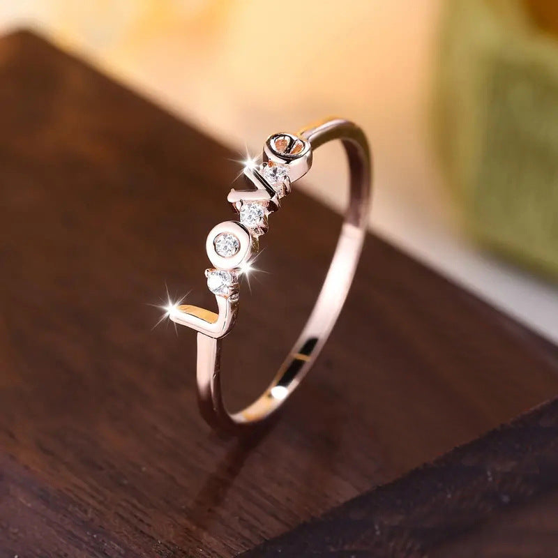 Love Ring Female Micro Inlaid Zircon Simple