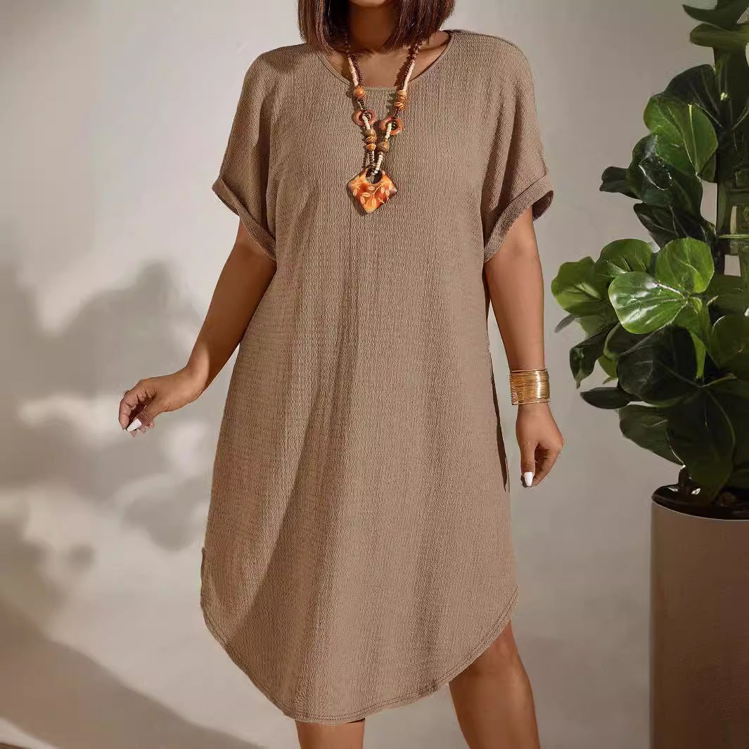 Casual Plus Size Short Sleeve Solid Color Dress