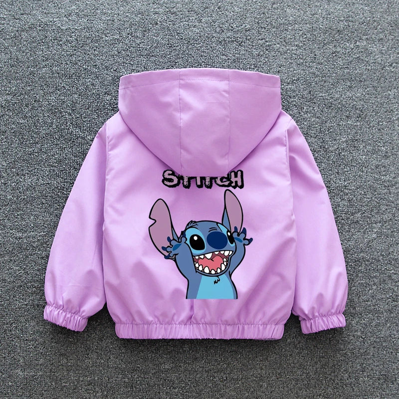 Lilo and Stitch Children Girls Hooded Jacket Coat 2024 Autumn Baby Boy Cartoon Zipper Long Sleeve Casual Clothing Kids Outerwear