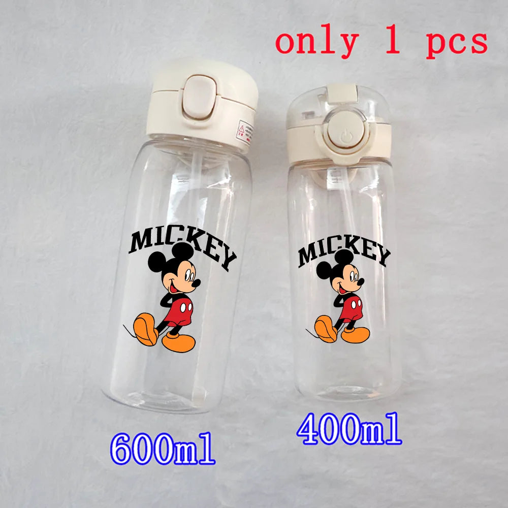 400-600ML Disney Mickey Mouse Straw Plastic Water Bottle Large Capacity Portable Transparent Kids Drinking Water Cup Donald Duck