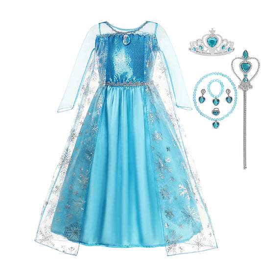 Elsa Dress for Girls Elsa Costume Snow Queen Anna Dress Cosplay Birthday Party Children Kids Carnival Girl Frozen Costume 2024