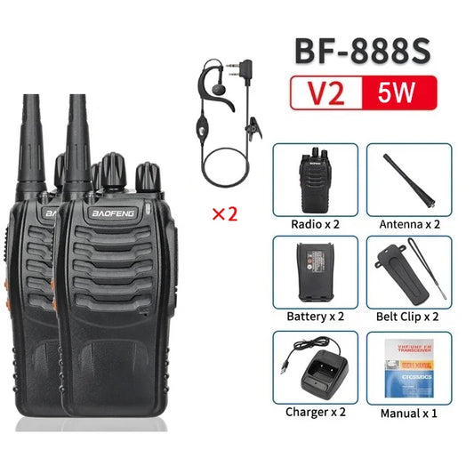 2Pcs 5W Baofeng BF-888S Walkie Talkie set  Dual Band Portable Two Way Radio Long Range Standby UHF:400-470MHz 16CH USB  Charging