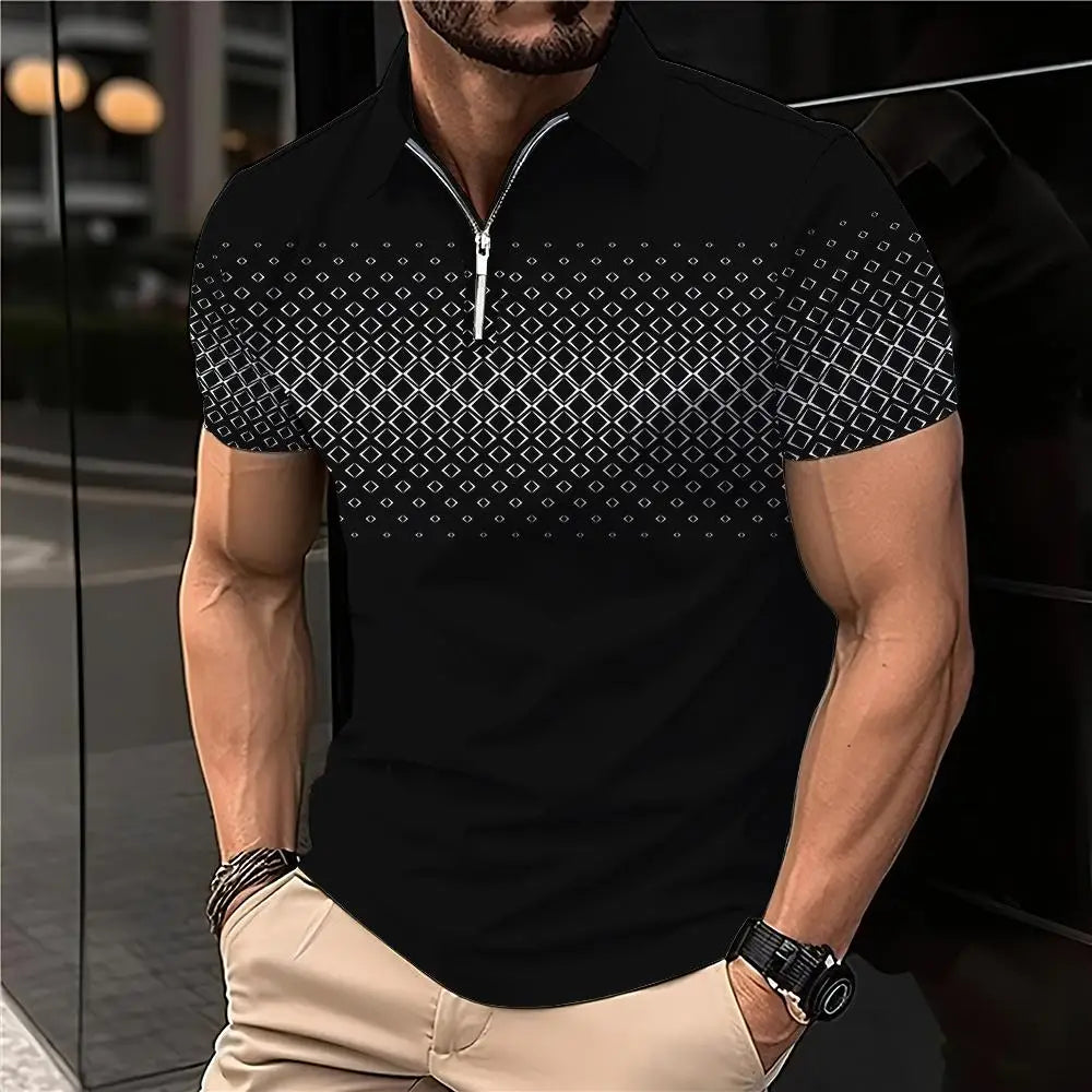 Summer T Shirts for Men 2024 Short Sleeve Men's Clothing Collar 3D Printing Plain Shirt Striped Polo Tees Fashion Pullover Tops