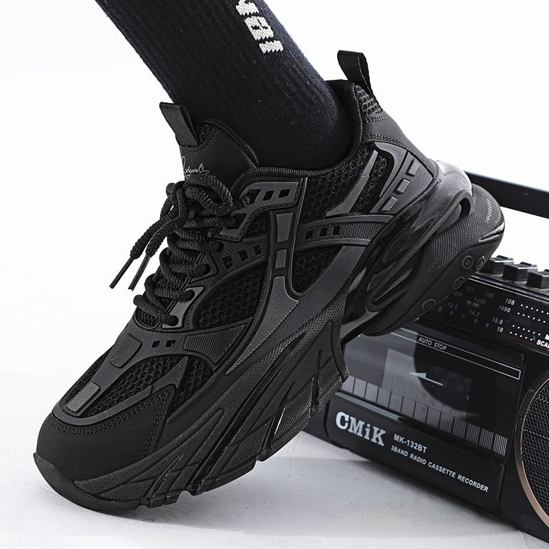 Pure Black Thick Sole Increased Leisure Sneaker Dad Shoes