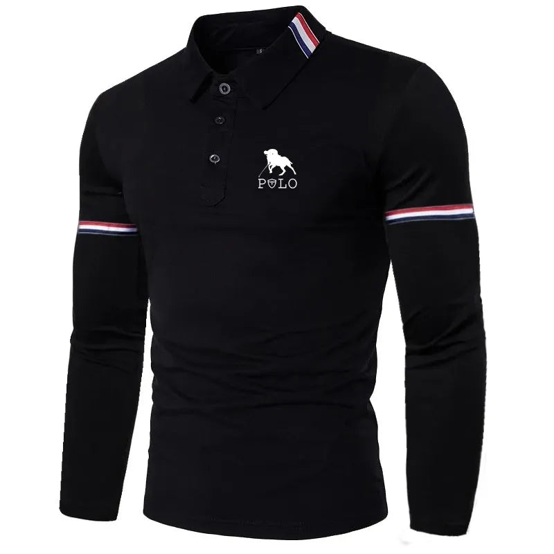 Brand new Men's printed long sleeved slim fit polo shirt, spring and autumn new style, lapel top, business casual T-shirt