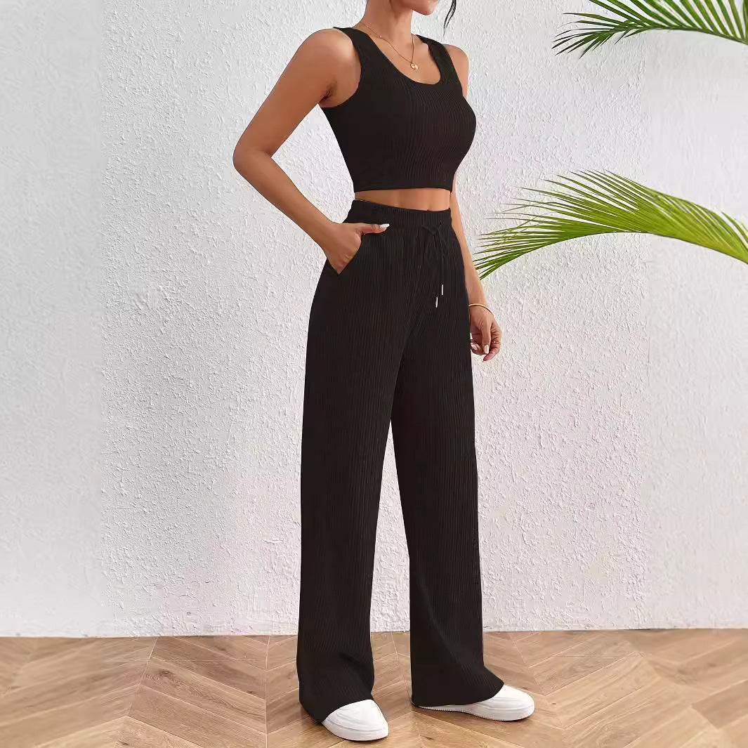 Women's Sports Fashion Casual Vest Loose Trousers Two-piece Set