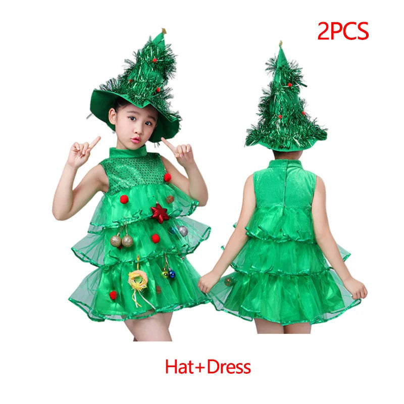 New Year Kids Santa Claus Costume Green Elf Cosplay Christmas Carnival Party Fancy Dress for Girls Boys Red Xmas Clothes Set