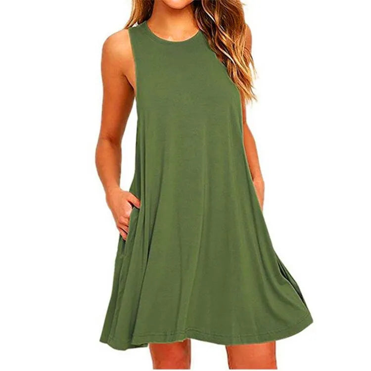 Women's Summer Casual Swing T-Shirt Dresses Beach Cover Up With Pockets Plus Size Loose T-shirt Dress