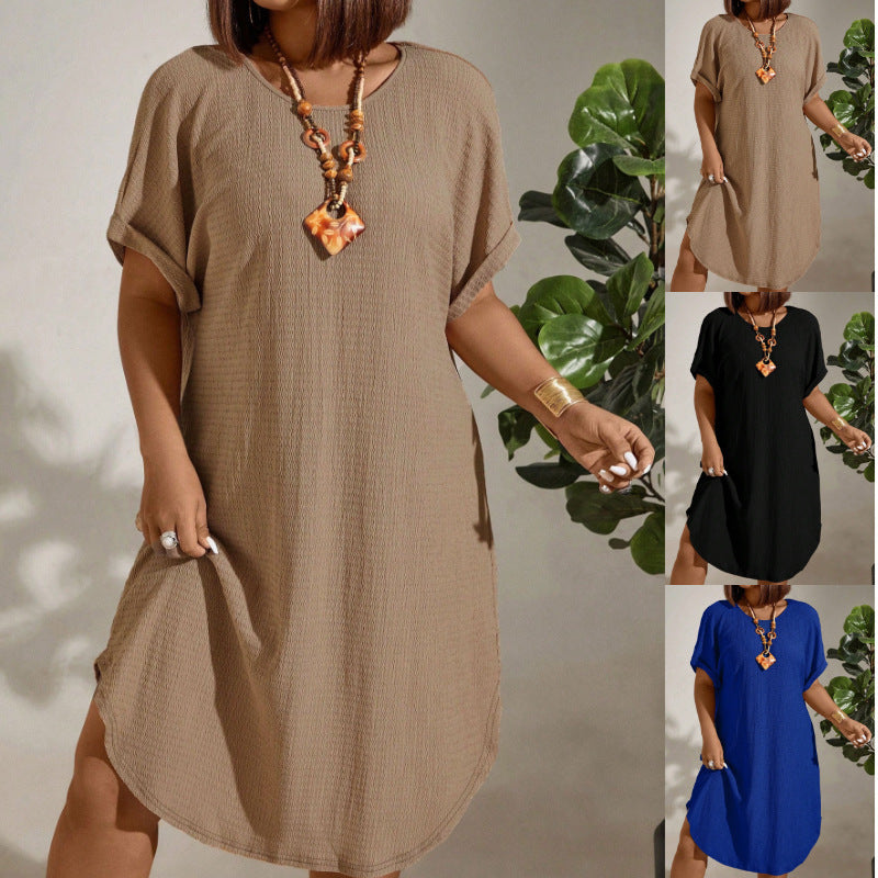 Casual Plus Size Short Sleeve Solid Color Dress