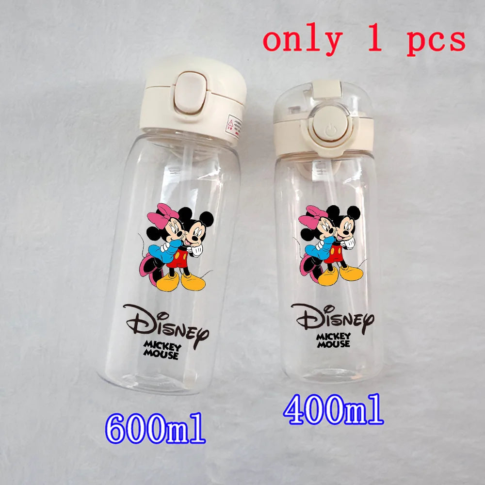 400-600ML Disney Mickey Mouse Straw Plastic Water Bottle Large Capacity Portable Transparent Kids Drinking Water Cup Donald Duck