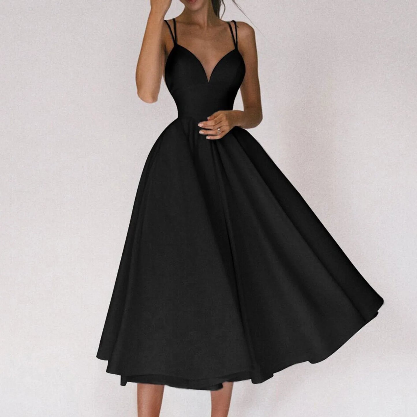 Women's Formal Dresses Double Spaghetti Strap Big Swing Sleeveless Pure Color Cross Sling Dresses Elegant Party Dress For Women