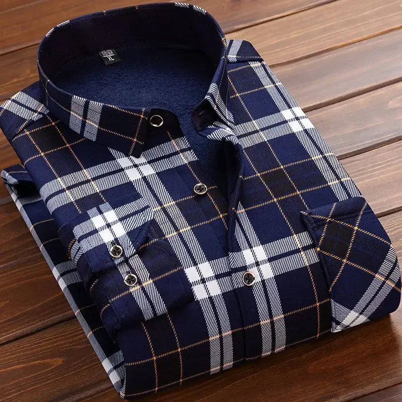 2024 Men's Autumn Winter Casual Long Sleeve Plaid Shirt Thick Warm Men's Casual High Quality Soft Large Size Warm Shirt Tops 4XL