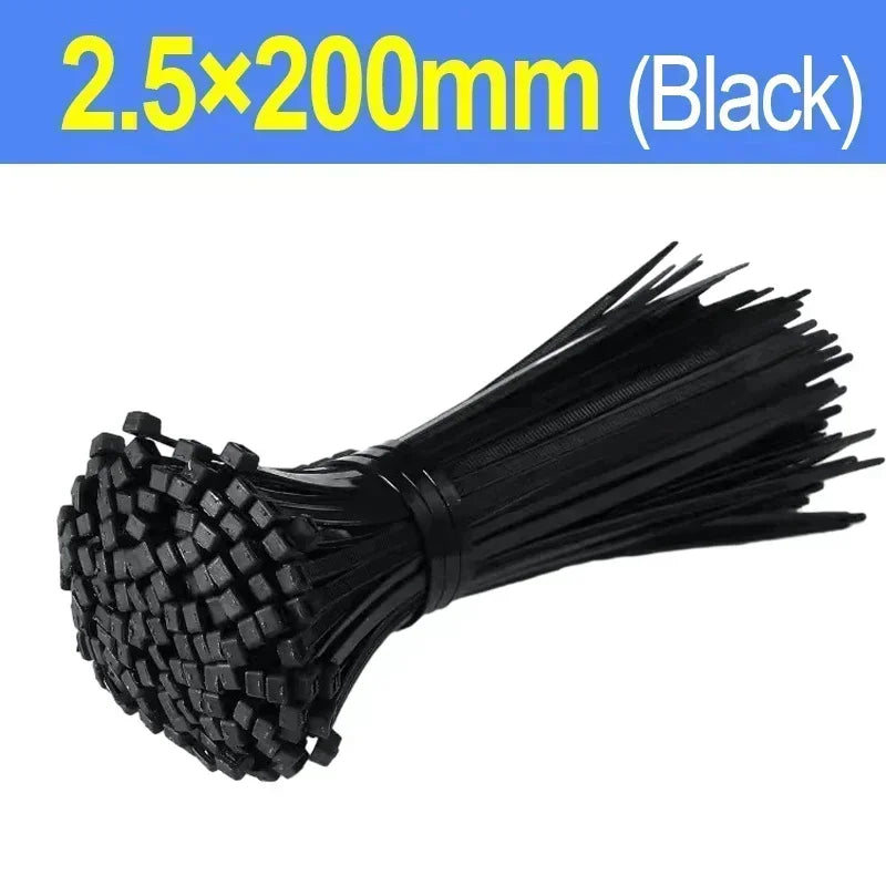 500/100Pcs Plastic Nylon Cable Ties Self-locking Cord Ties Straps Adjustable Cables Fastening Loop Home Office Wire Zip Ties