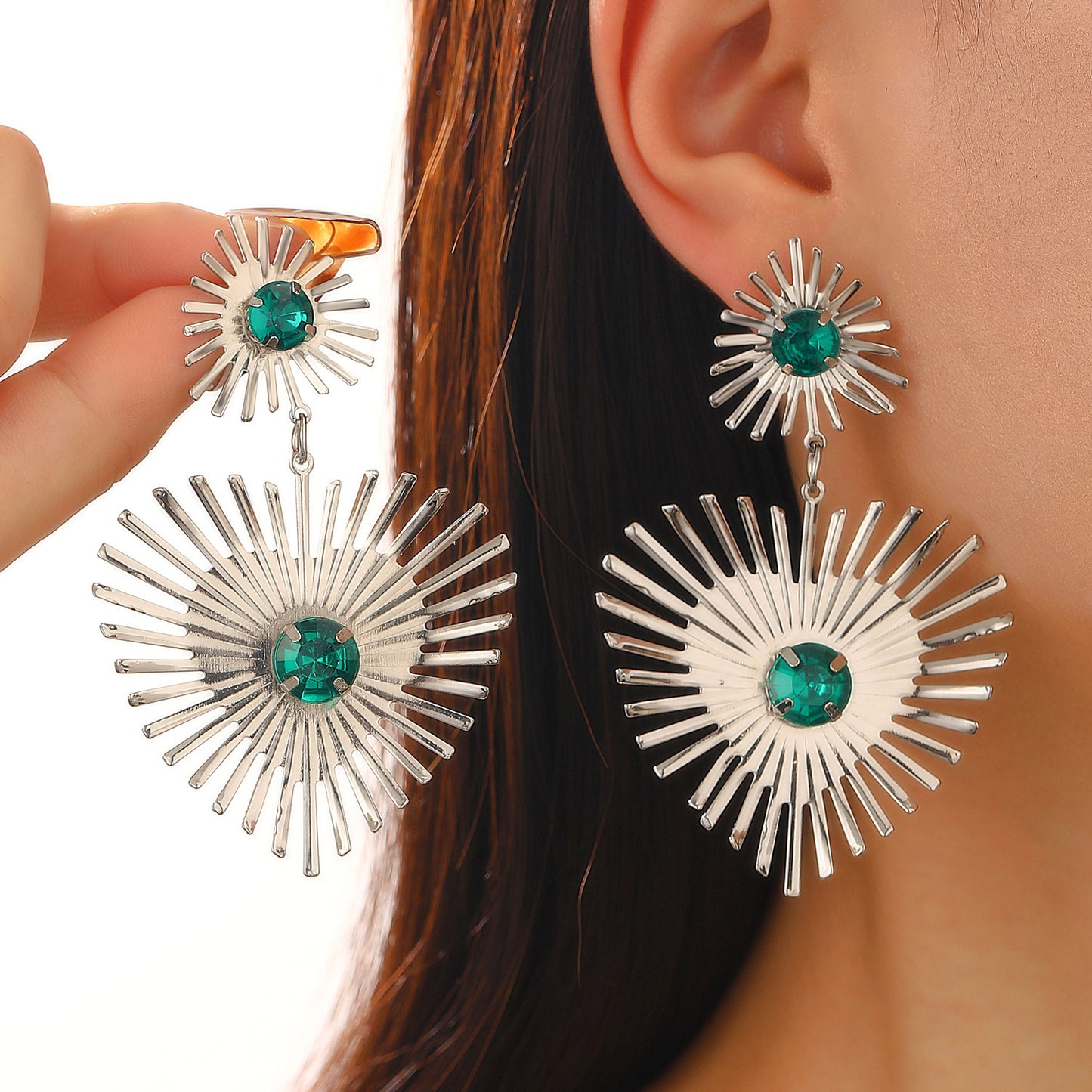 Bohemian Sunflower Heart-shaped Earrings With Rhinestone Exaggerated Personality Love Earrings For Women Valentine's Day