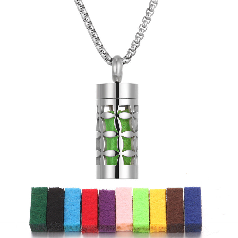 Aromatherapy Stainless Steel Pendant Cylindrical Corrugated Pendant Perfume Diffuser Hollow Perfume Necklace