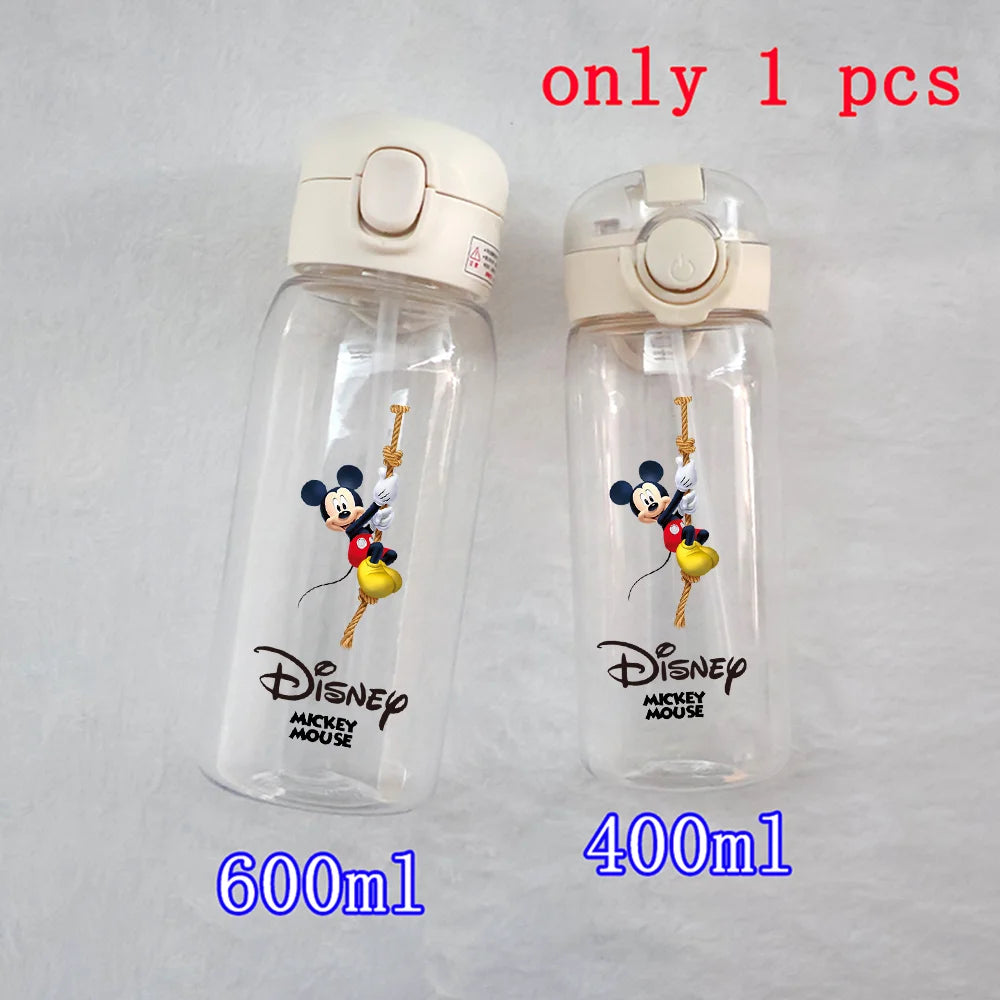 400-600ML Disney Mickey Mouse Straw Plastic Water Bottle Large Capacity Portable Transparent Kids Drinking Water Cup Donald Duck