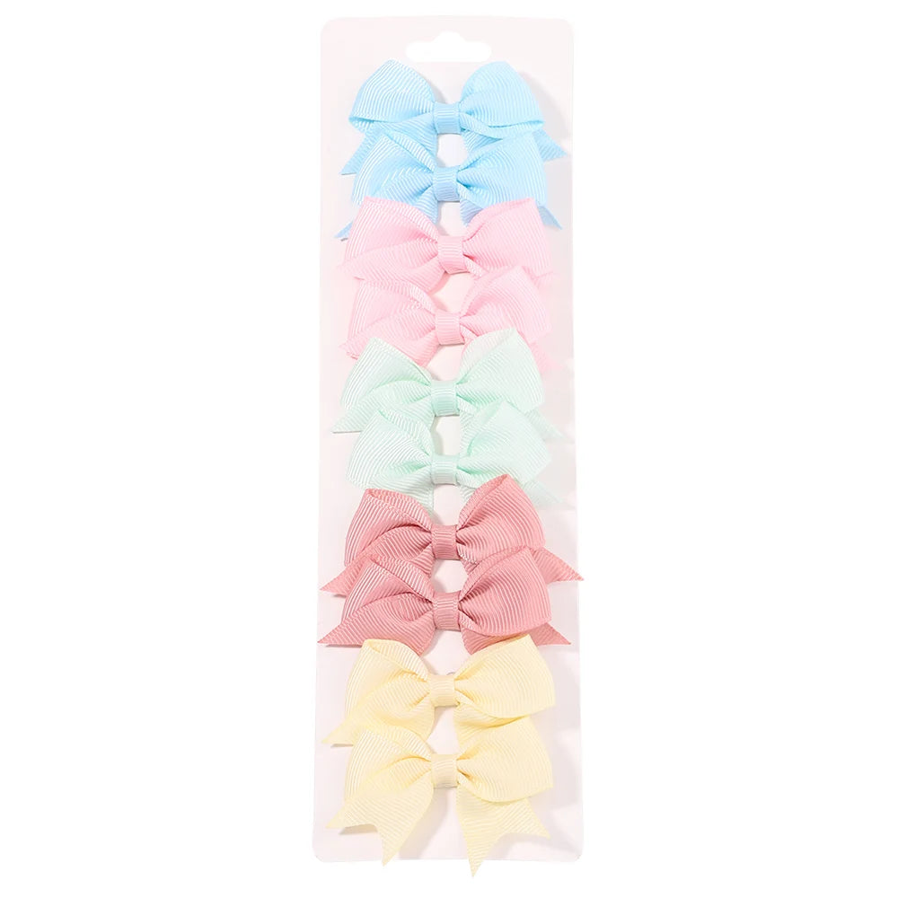 10Pcs/set Soft Cotton Bow Hairpin Girl Sweet Plaid Design Hairclip Solid Color Lovely Hairgripe Barrettes Kids Hair Accessories