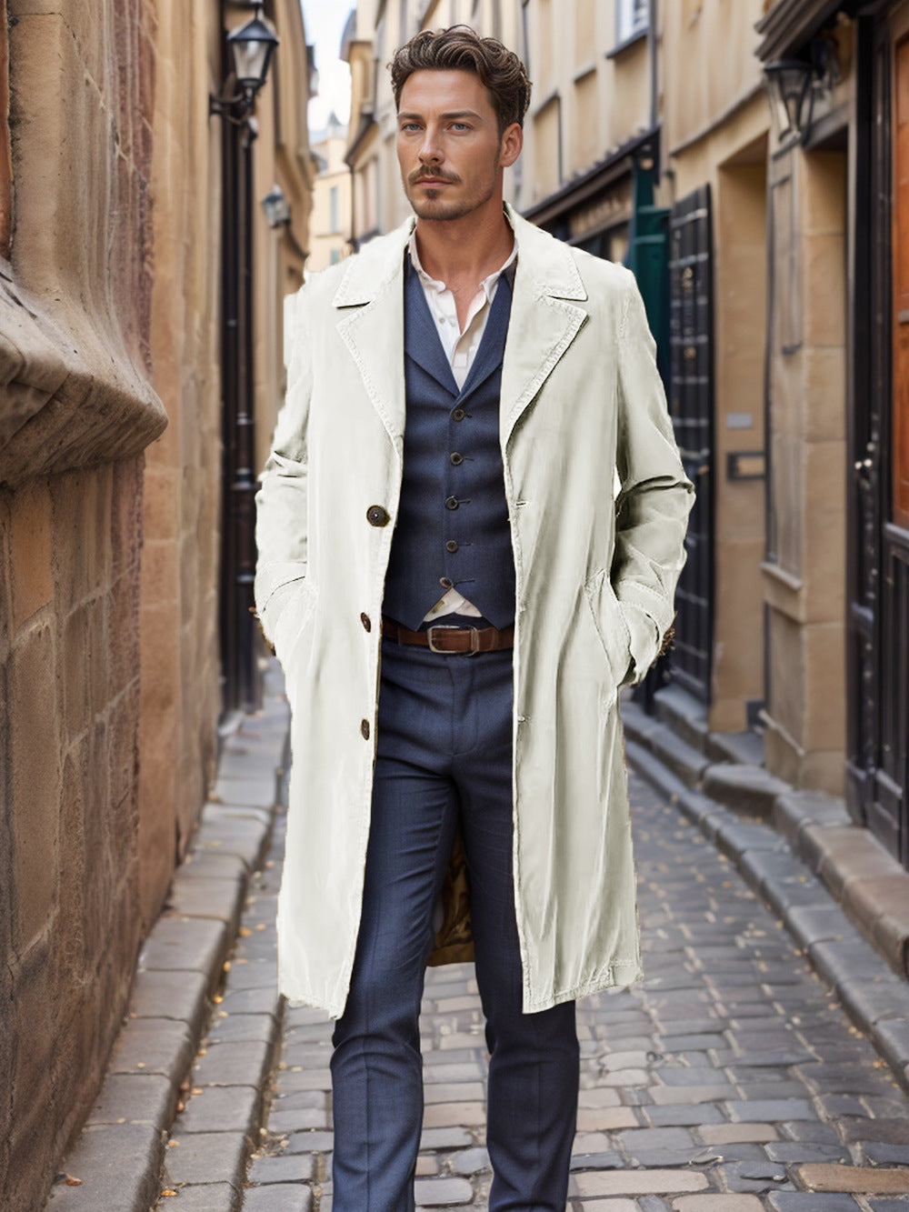 Men's Trench Coat Corduroy Mid-length Single-breasted