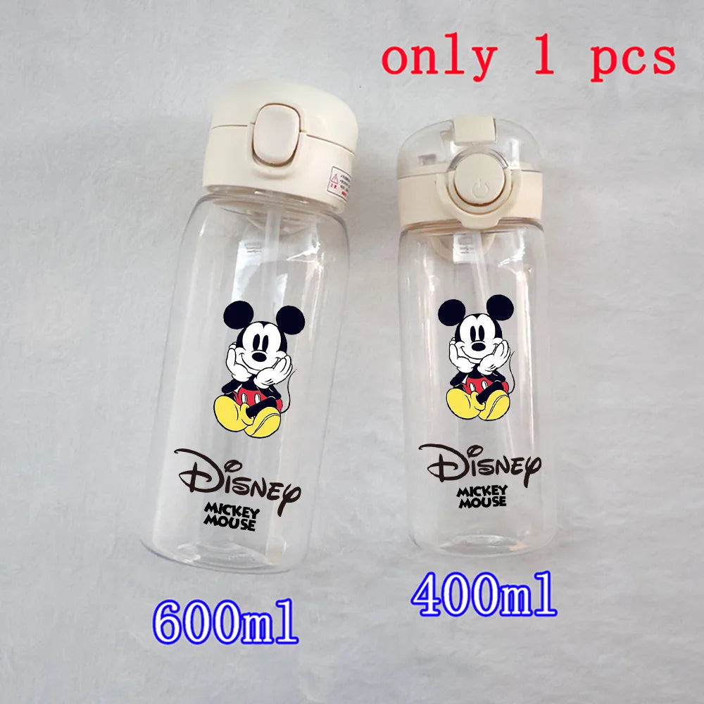 400-600ML Disney Mickey Mouse Straw Plastic Water Bottle Large Capacity Portable Transparent Kids Drinking Water Cup Donald Duck