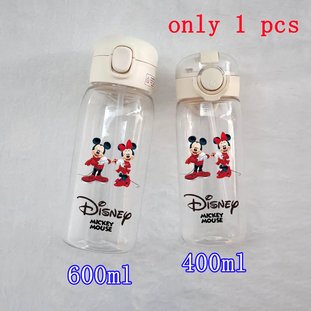 400-600ML Disney Mickey Mouse Straw Plastic Water Bottle Large Capacity Portable Transparent Kids Drinking Water Cup Donald Duck