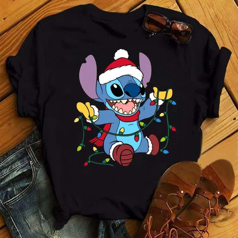 Kawaii stitch T Shirt Women Summer Tops Cartoon Heart Graphic Tees Cute Anime T-shirt Female Tshirt  Clothes