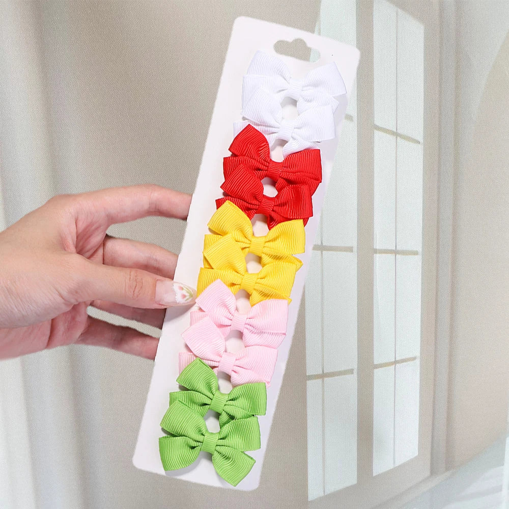 10Pcs/set Soft Cotton Bow Hairpin Girl Sweet Plaid Design Hairclip Solid Color Lovely Hairgripe Barrettes Kids Hair Accessories