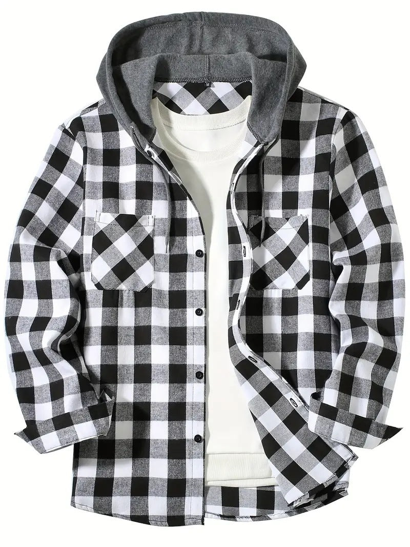 Men's Fashion Personality Plaid Hooded Shirt