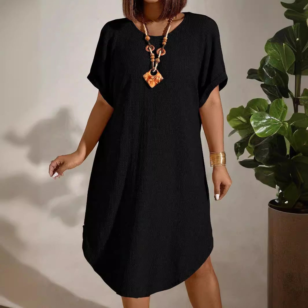 Casual Plus Size Short Sleeve Solid Color Dress