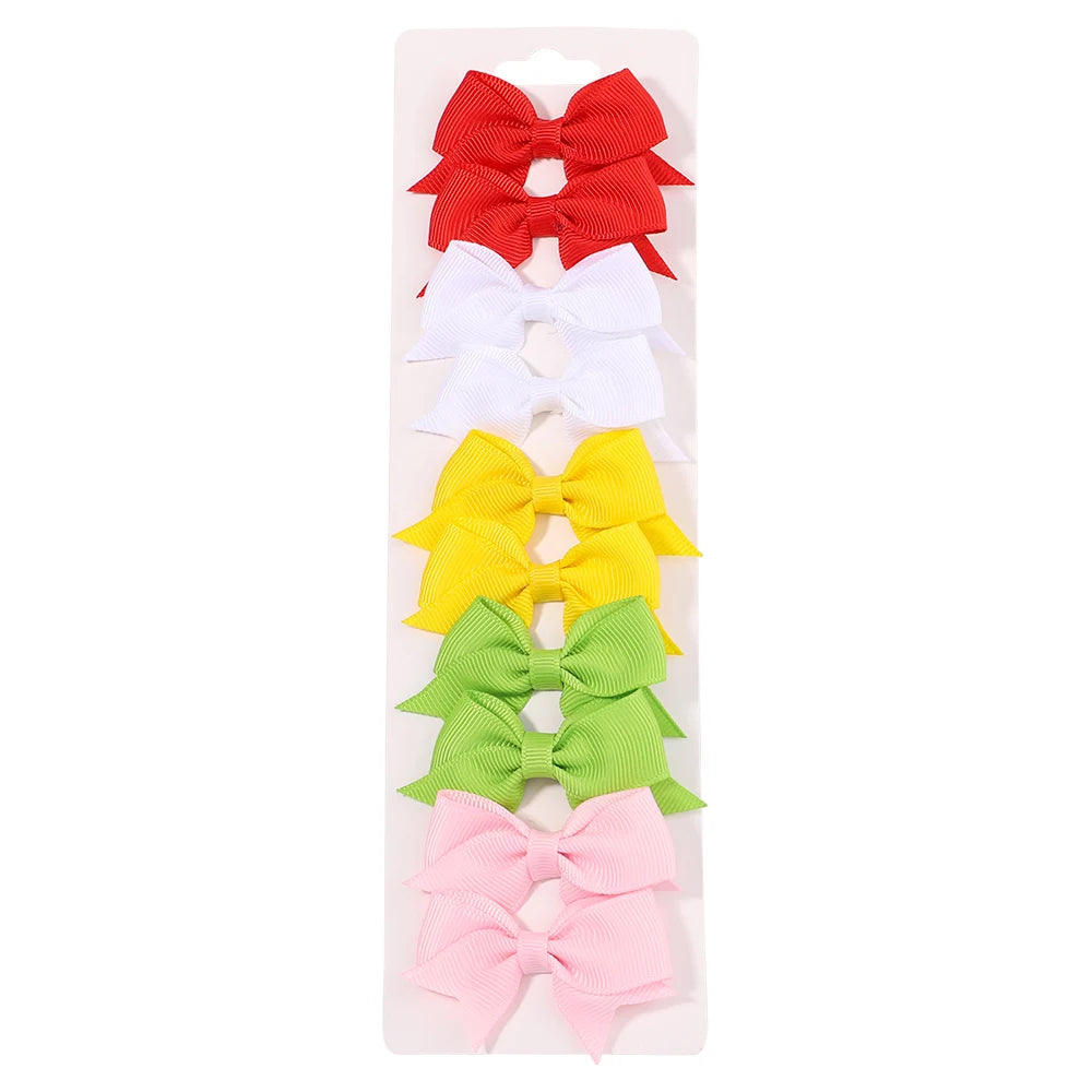 10Pcs/set Soft Cotton Bow Hairpin Girl Sweet Plaid Design Hairclip Solid Color Lovely Hairgripe Barrettes Kids Hair Accessories